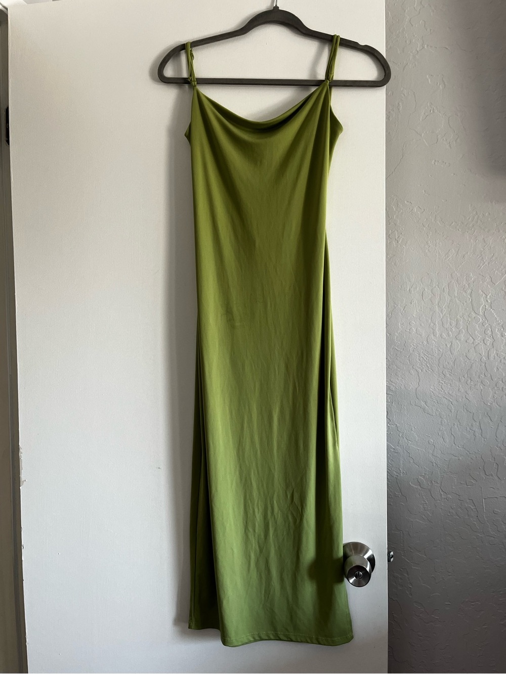 Olive Green Slip Midi Dress with Cowl Neck